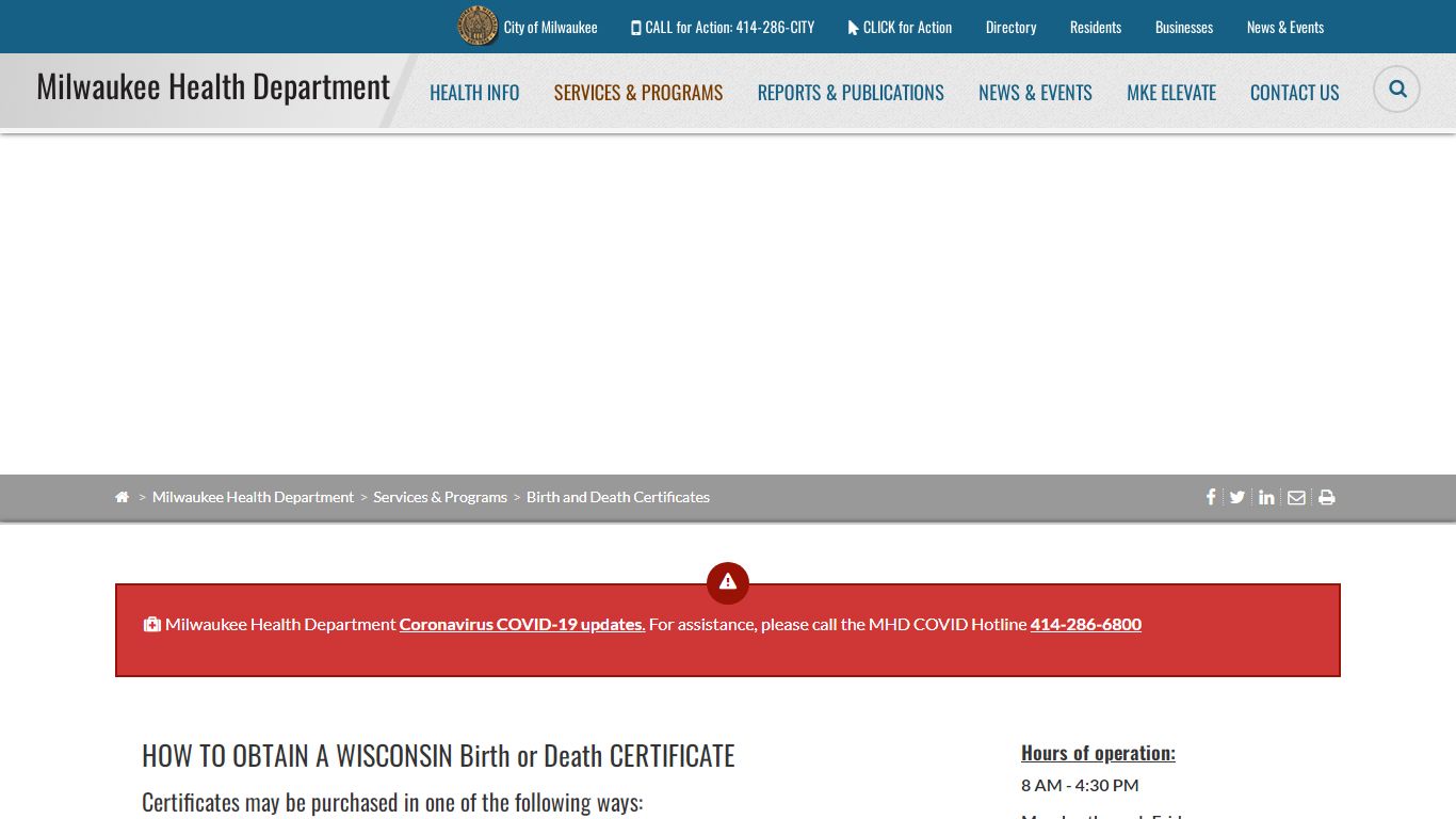 Birth and Death Certificates - Milwaukee
